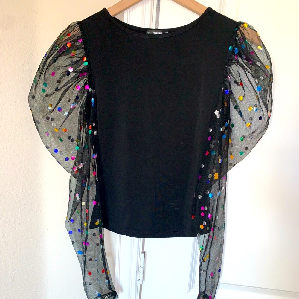 SHEIN Black Puffy Sleeve Womens Top